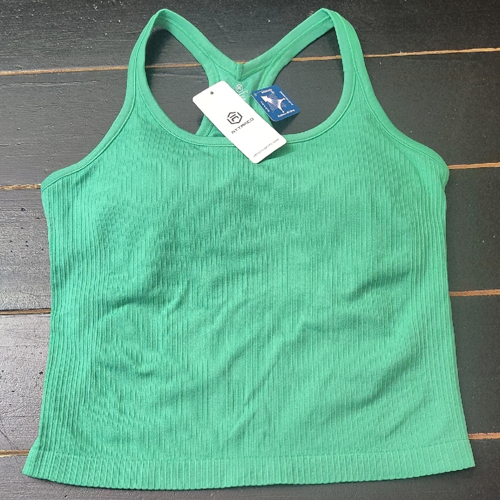 ATTRACO SPORTS WOMENS Green Ribbed Crop Tank Top